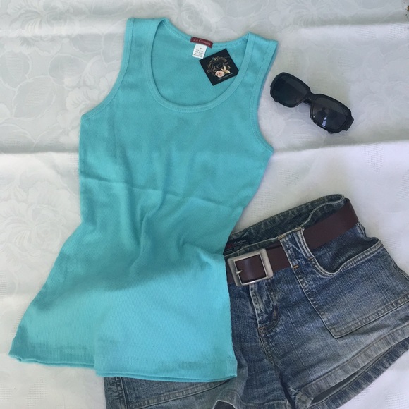 LAST ONE 👚 Beautiful soft ribbed teal tank top size S - Picture 2 of 8